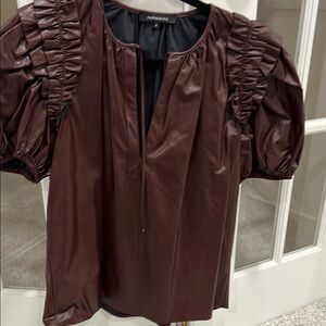 Olivaceous cranberry red Puff Sleeve Blouse with Ruched Details